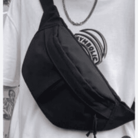 شنطة خصر و كروس الخامة قماش لون اسود للجنسين